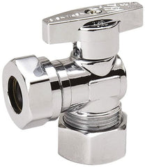 Value Collection - Compression 5/8 Inlet, 125 Max psi, Chrome Finish, Brass Water Supply Stop Valve - 7/16 Compression Outlet, Angle, Chrome Handle, For Use with Any Water Supply Shut Off Application - Exact Tooling