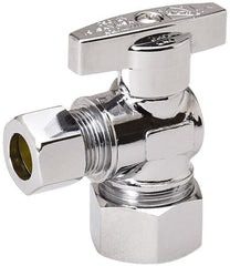 Value Collection - Compression 5/8 Inlet, 125 Max psi, Chrome Finish, Brass Water Supply Stop Valve - 3/8 Compression Outlet, Angle, Chrome Handle, For Use with Any Water Supply Shut Off Application - Exact Tooling