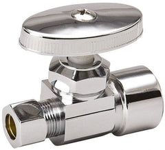 Value Collection - FIP 1/2 Inlet, 125 Max psi, Chrome Finish, Brass Water Supply Stop Valve - 3/8 Compression Outlet, Straight, Chrome Handle, For Use with Any Water Supply Shut Off Application - Exact Tooling