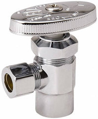 Value Collection - FIP 3/8 Inlet, 125 Max psi, Chrome Finish, Brass Water Supply Stop Valve - 3/8 Compression Outlet, Angle, Chrome Handle, For Use with Any Water Supply Shut Off Application - Exact Tooling