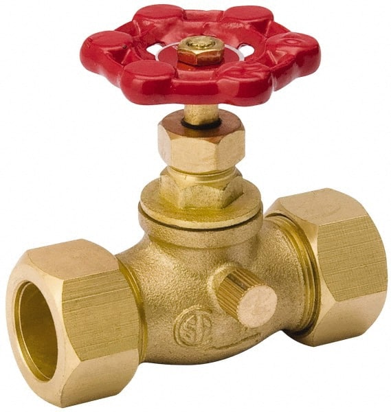 Value Collection - 3/4" Pipe, 125 psi WOG Rating, Brass Stop & Waste Valve - Lobe Type Handle, Comp End Connections, Use with Water, Oil, Air - Exact Tooling