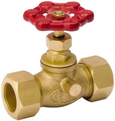 Value Collection - 1/2" Pipe, 125 psi WOG Rating, Brass Stop & Waste Valve - Lobe Type Handle, Comp End Connections, Use with Water, Oil, Air - Exact Tooling