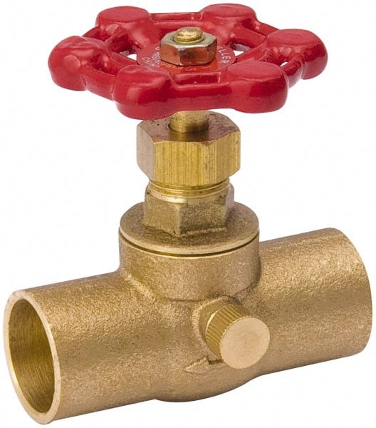 Value Collection - 1/2" Pipe, 125 psi WOG Rating, Brass Stop & Waste Valve - Lobe Type Handle, C x C End Connections, Use with Water, Oil, Air - Exact Tooling