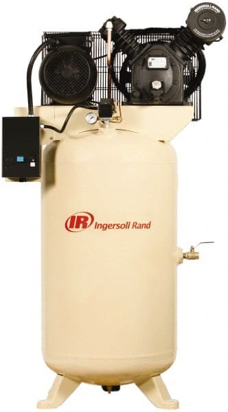 Ingersoll-Rand - 7.5 hp, 80 Gal Stationary Electric Vertical Air Compressor - Three Phase, 175 Max psi, 24 CFM, 460 Volt - Exact Tooling