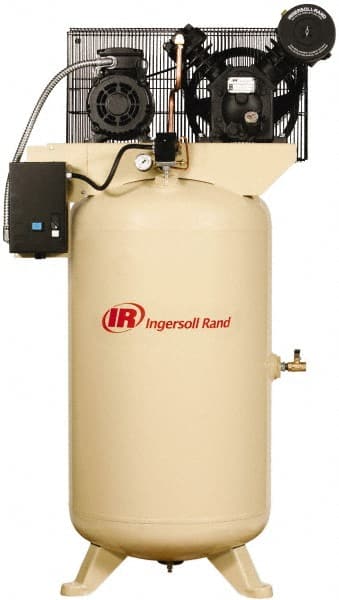 Ingersoll-Rand - 5 hp, 80 Gal Stationary Electric Vertical Air Compressor - Three Phase, 175 Max psi, 14 CFM, 230 Volt - Exact Tooling
