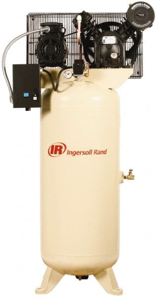 Ingersoll-Rand - 5 hp, 60 Gal Stationary Electric Vertical Air Compressor - Three Phase, 175 Max psi, 14 CFM, 230 Volt - Exact Tooling