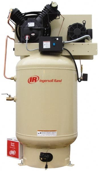 Ingersoll-Rand - 10 hp, 120 Gal Stationary Electric Vertical Air Compressor - Three Phase, 175 Max psi, 35 CFM, 230 Volt - Exact Tooling