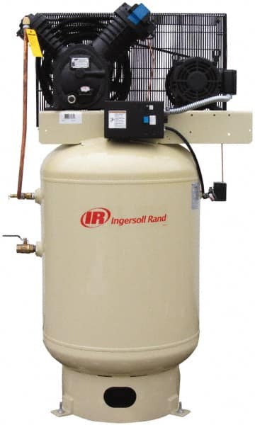 Ingersoll-Rand - 10 hp, 120 Gal Stationary Electric Vertical Air Compressor - Three Phase, 175 Max psi, 35 CFM, 460 Volt - Exact Tooling