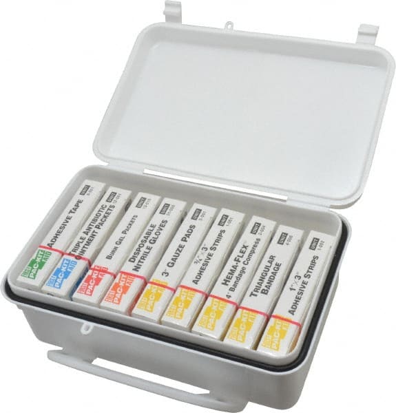 Medique - 10 & 9 Piece, 10 Person, Refill for Industrial First Aid Kit - 7-7/16" Wide x 2-3/8" Deep x 4-5/8" High, Plastic Case - Exact Tooling
