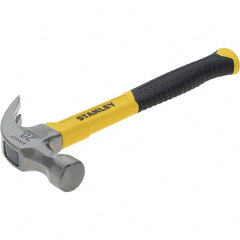 Stanley - 20 oz Head, Straight Rip Claw Hammer - 12.8" OAL, Steel Head, 1.18" Face Diam, Smooth Face, Fiberglass Handle with Grip - Exact Tooling