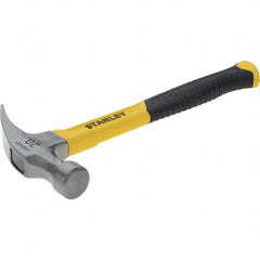 Stanley - 20 oz Head, Curved Claw Hammer - 12.83" OAL, Steel Head, 1.18" Face Diam, Smooth Face, Fiberglass Handle with Grip - Exact Tooling