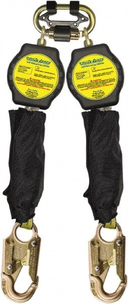 PRO-SAFE - 6' Long, 310 Lb Capacity, 2 Leg Locking Swivel Snap Hook Harness Fall Limiter - Polyethylene & Polyester, Self-Locking Carabiner Anchorage Connection - Exact Tooling