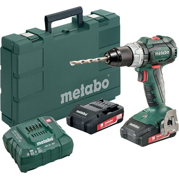 Metabo - 18 Volt 1/16 to 1/2" Keyless Chuck Cordless Hammer Drill - 31950 BPM, 600 to 2,100 RPM, Reversible, Pistol Grip Handle - Exact Tooling