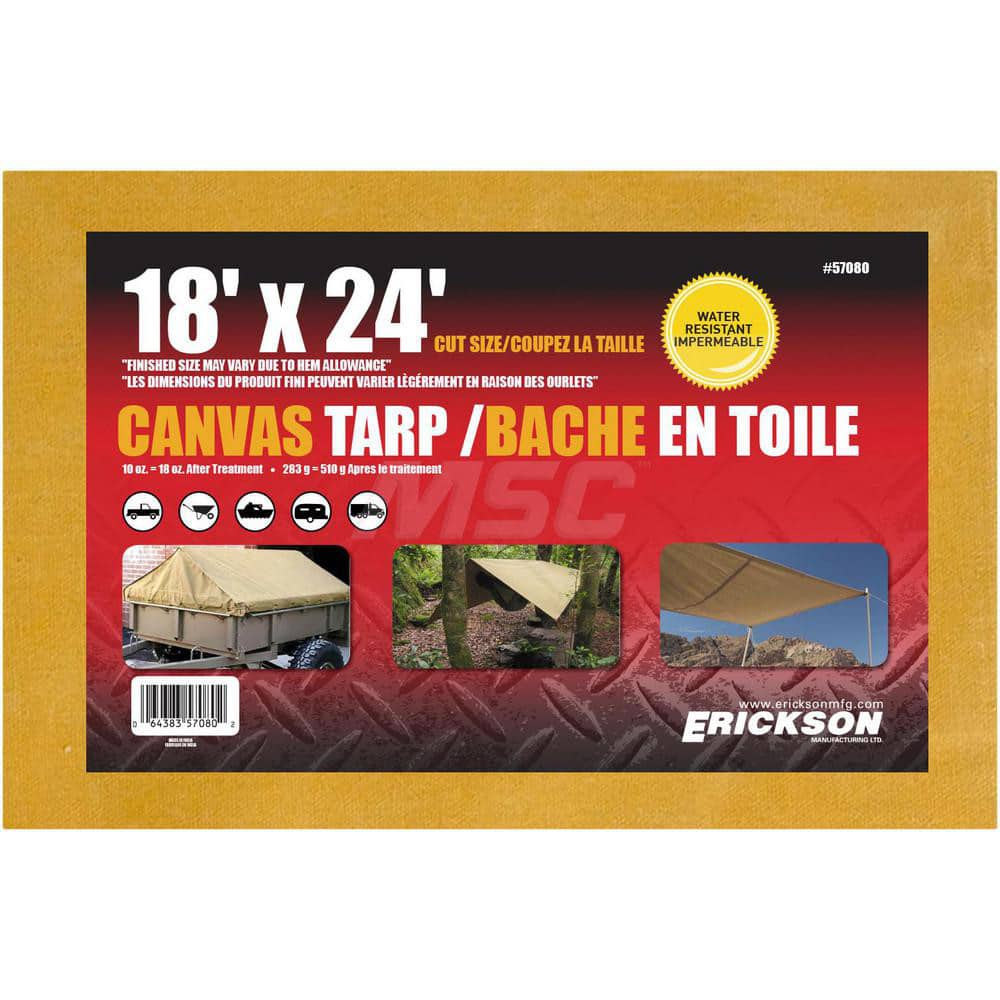 Erickson Manufacturing - Tarps & Dust Covers; Material: Canvas ; Width (Feet): 18.00 ; Grommet: Yes ; Color: Beige ; Length: 24 ; Additional Information: Finished Size May Vary Due to Hem Allowance - Exact Tooling