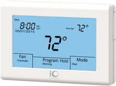 iO HVAC Controls - 41 to 122°F, Heat Pump (3 Heat, 2 Cool), Multi-Stage (2 Heat, 2 Cool), Digital Touchscreen Programmable Thermostat - 24 Volts, 1-1/4" Inside Depth x 3-3/4" Inside Height x 5-3/4" Inside Width, 2 Screw Mount, SPDT Switch - Exact Tooling