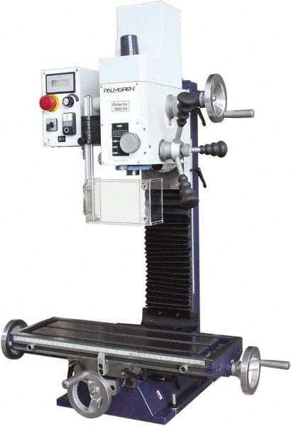 Palmgren - 7" Table Width x 19-11/16" Table Length, Electronic Variable Speed Control, 1 Phase Knee Milling Machine - 2MT Spindle Taper, 1-1/4 hp - Exact Tooling