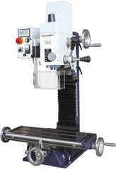 Palmgren - 7" Table Width x 19-11/16" Table Length, Electronic Variable Speed Control, 1 Phase Knee Milling Machine - 2MT Spindle Taper, 1-1/4 hp - Exact Tooling