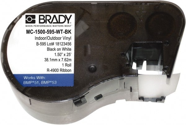 Brady - 1-1/2" Wide, Black & White Vinyl Labels - For BMP51 Label Printer, BMP53 Label Printer - Exact Tooling