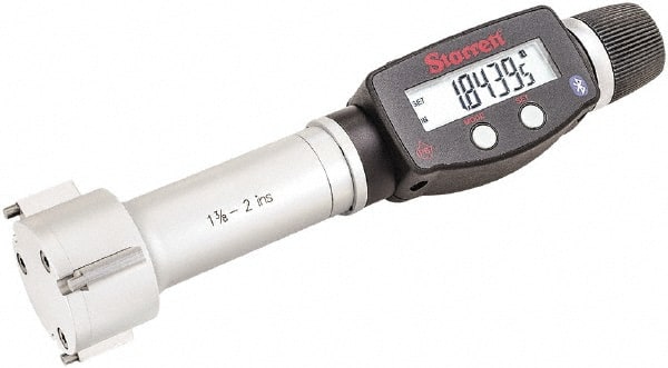 Starrett - 1-3/8" to 2", IP67, Carbide Face Electronic Inside Micrometer - 0.00005" Resolution, 0.00015" Accuracy, 3-1/16" Gage Depth - Exact Tooling