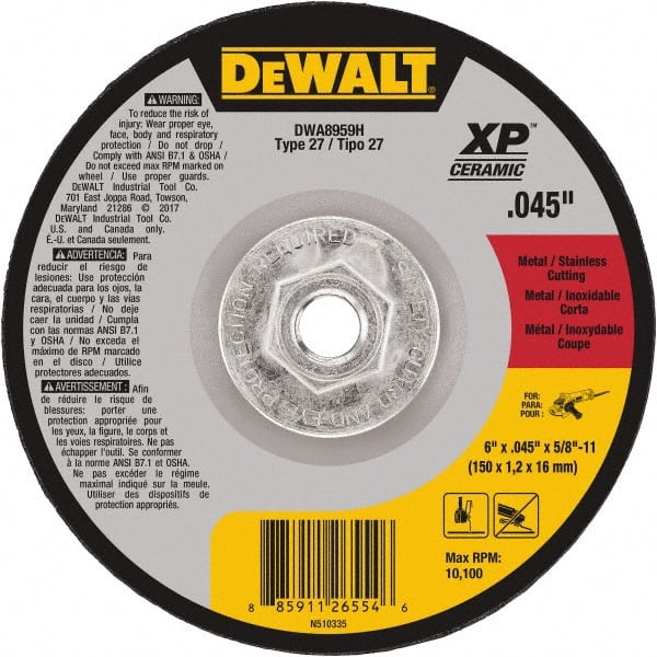 DeWALT - 24 Grit, 6" Wheel Diam, Type 27 Depressed Center Wheel - Coarse/Medium Grade, Ceramic, N Hardness, 10,100 Max RPM - Exact Tooling