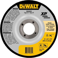 DeWALT - 24 Grit, 9" Wheel Diam, 7/8" Arbor Hole, Type 27 Depressed Center Wheel - Coarse/Medium Grade, Ceramic, N Hardness, 6,600 Max RPM - Exact Tooling