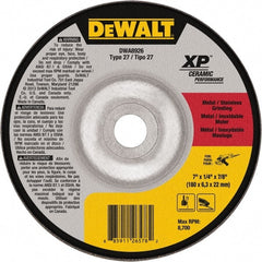 DeWALT - 24 Grit, 7" Wheel Diam, 7/8" Arbor Hole, Type 27 Depressed Center Wheel - Coarse/Medium Grade, Ceramic, N Hardness, 8,700 Max RPM - Exact Tooling