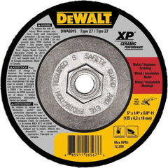 DeWALT - 24 Grit, 5" Wheel Diam, Type 27 Depressed Center Wheel - Coarse/Medium Grade, Ceramic, N Hardness, 12,200 Max RPM - Exact Tooling