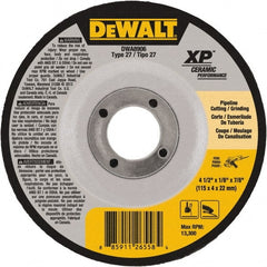 DeWALT - 24 Grit, 4-1/2" Wheel Diam, 7/8" Arbor Hole, Type 27 Depressed Center Wheel - Coarse/Medium Grade, Ceramic, N Hardness, 13,300 Max RPM - Exact Tooling