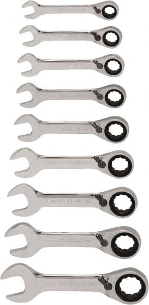 Blackhawk by Proto - 13 Piece, 6mm to 19mm, Stubby Ratcheting Combination Wrench Set - Metric Measurement Standard, Chrome Finish, Canvas Roll - Exact Tooling
