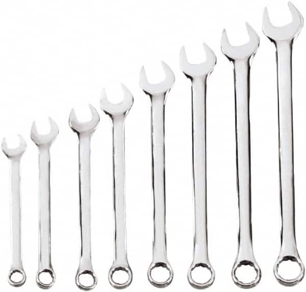 Blackhawk by Proto - 8 Piece, 1/4" to 11/16", 6, 12 Point Combination Wrench Set - Inch Measurement Standard, Chrome Finish, Comes in Case - Exact Tooling