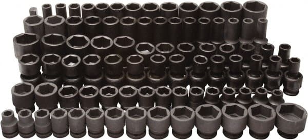 Blackhawk by Proto - 86 Piece 3/8" & 1/2" Drive Deep Well Impact Socket Set - 6 Points, 5/16" to 1" (7mm to 22mm) Range, Inch/Metric Measurement Standard - Exact Tooling