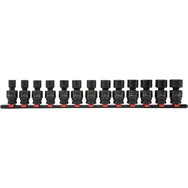 Blackhawk by Proto - 13 Piece 13/8" Drive Deep Well Impact Socket Set - 6 Points, 7 to 19mm Range, Metric Measurement - Exact Tooling