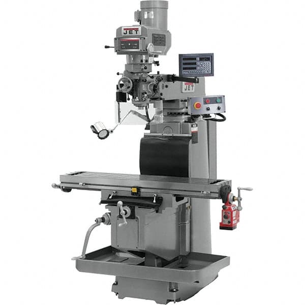Jet - 54" Table Width x 12" Table Length, Variable Speed Pulley Control, 3 Phase Knee Milling Machine - R8 Spindle Taper, 5 hp - Exact Tooling