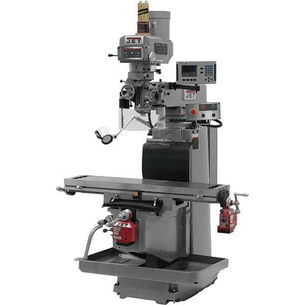 Jet - 54" Table Width x 12" Table Length, Variable Speed Pulley Control, 3 Phase Knee Milling Machine - R8 Spindle Taper, 5 hp - Exact Tooling