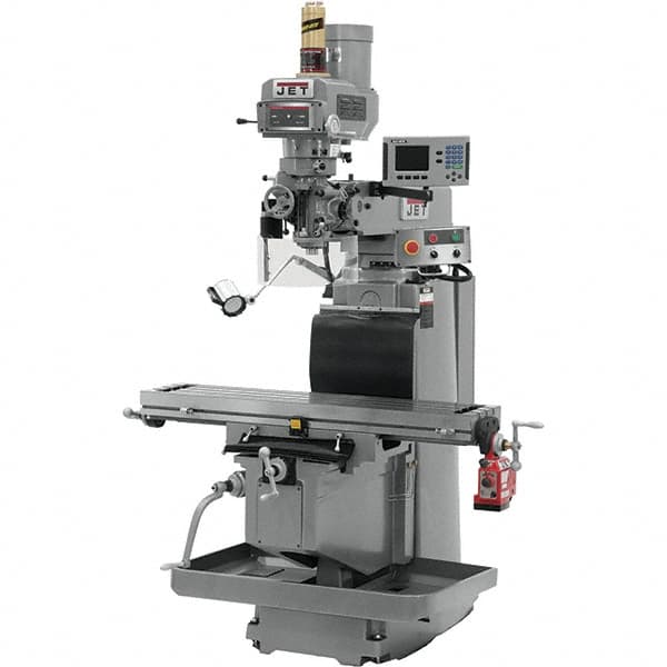 Jet - 54" Table Width x 12" Table Length, Variable Speed Pulley Control, 3 Phase Knee Milling Machine - R8 Spindle Taper, 5 hp - Exact Tooling