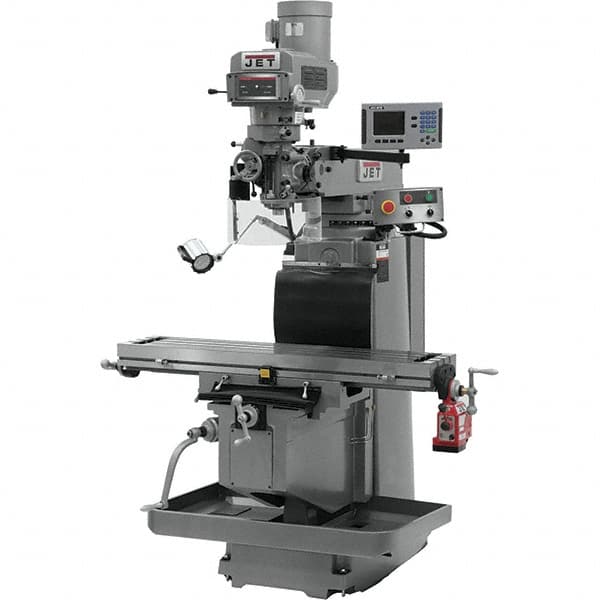Jet - 54" Table Width x 12" Table Length, Variable Speed Pulley Control, 3 Phase Knee Milling Machine - R8 Spindle Taper, 5 hp - Exact Tooling