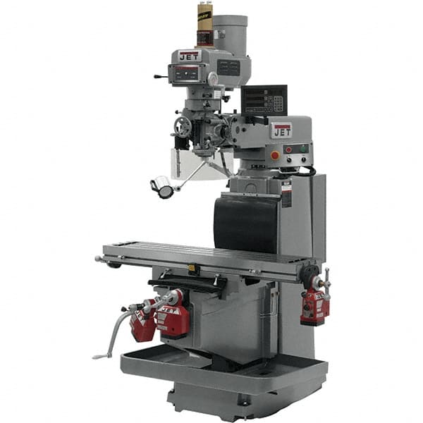 Jet - 54" Table Width x 12" Table Length, Variable Speed Pulley Control, 3 Phase Knee Milling Machine - R8 Spindle Taper, 5 hp - Exact Tooling