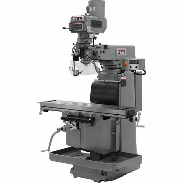 Jet - 54" Table Width x 12" Table Length, Variable Speed Pulley Control, 3 Phase Knee Milling Machine - R8 Spindle Taper, 5 hp - Exact Tooling