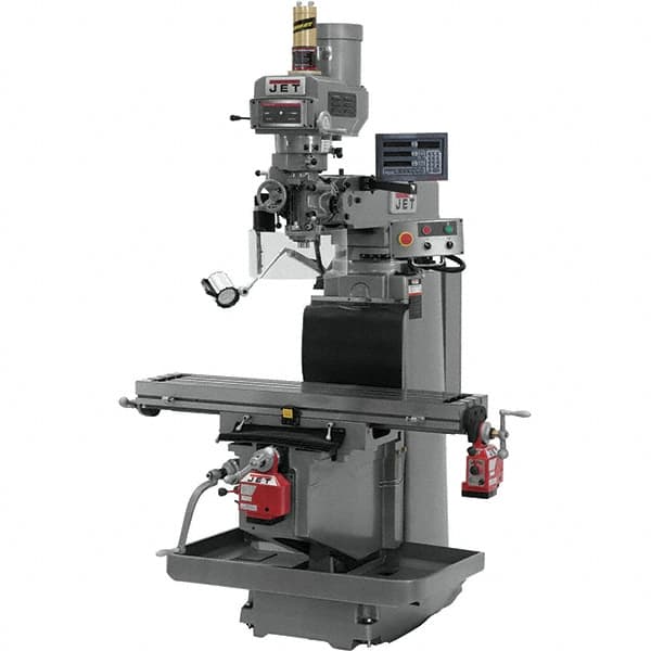 Jet - 54" Table Width x 12" Table Length, Variable Speed Pulley Control, 3 Phase Knee Milling Machine - R8 Spindle Taper, 5 hp - Exact Tooling