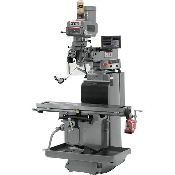 Jet - 54" Table Width x 12" Table Length, Variable Speed Pulley Control, 3 Phase Knee Milling Machine - R8 Spindle Taper, 5 hp - Exact Tooling