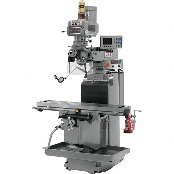 Jet - 54" Table Width x 12" Table Length, Electronic Variable Speed Control, 3 Phase Knee Milling Machine - R8 Spindle Taper, 5 hp - Exact Tooling