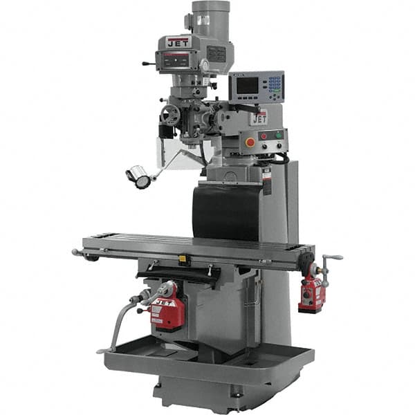 Jet - 54" Table Width x 12" Table Length, Electronic Variable Speed Control, 3 Phase Knee Milling Machine - R8 Spindle Taper, 5 hp - Exact Tooling