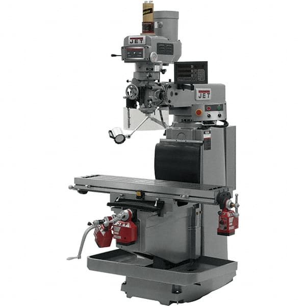 Jet - 54" Table Width x 12" Table Length, Electronic Variable Speed Control, 3 Phase Knee Milling Machine - R8 Spindle Taper, 5 hp - Exact Tooling