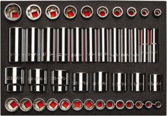 Proto - 65 Piece 1/2" Drive Chrome Finish Deep Well Socket Set - 8, 12 Points, 3/8" to 1-1/2" Range, Inch Measurement Standard - Exact Tooling