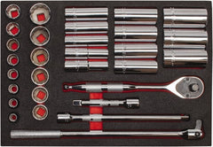 Proto - 30 Piece 1/2" Drive Chrome Finish Deep Well Socket Set - 12 Points, 3/8" to 1-1/4" Range, Inch Measurement Standard - Exact Tooling