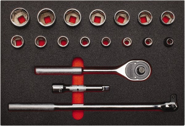 Proto - 18 Piece 1/2" Drive Chrome Finish Socket Set - 6 Points, 3/8" to 1-1/4" Range, Inch Measurement Standard - Exact Tooling