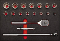 Proto - 18 Piece 1/2" Drive Chrome Finish Socket Set - 6 Points, 3/8" to 1-1/4" Range, Inch Measurement Standard - Exact Tooling