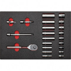Proto - 22 Piece 3/8" Drive Chrome Finish Deep Well Socket Set - 12 Points, 3/8" to 7/8" Range, Inch Measurement Standard - Exact Tooling