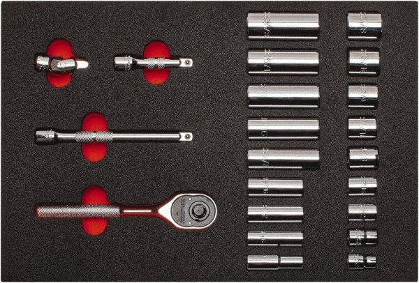 Proto - 22 Piece 3/8" Drive Chrome Finish Deep Well Socket Set - 6 Points, 3/8" to 7/8" Range, Inch Measurement Standard - Exact Tooling