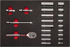 Proto - 22 Piece 3/8" Drive Chrome Finish Deep Well Socket Set - 6 Points, 3/8" to 7/8" Range, Inch Measurement Standard - Exact Tooling